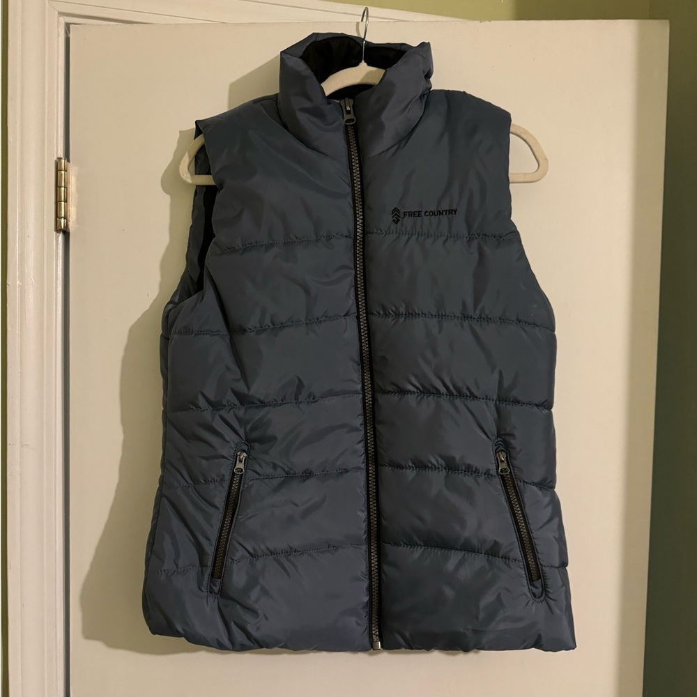 Free Country black puffer vest quilted front pockets zippers sz large high neck